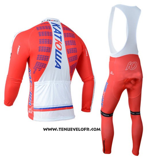2014 Maillot Ciclismo Katusha Blanc et Rouge Manches Longues et Cuissard